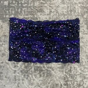 🔥4/20! PINK,Galaxy Print Rhinestone Bandeau Tube Top - size Small.